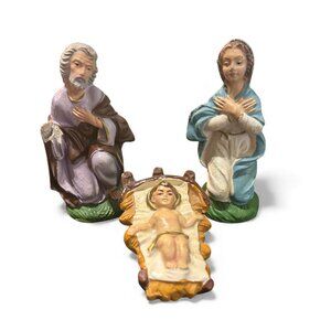 Vtg Italian Plaster Nativity Set Mary Joseph Baby Jesus 1950s Italy Stamp Creche